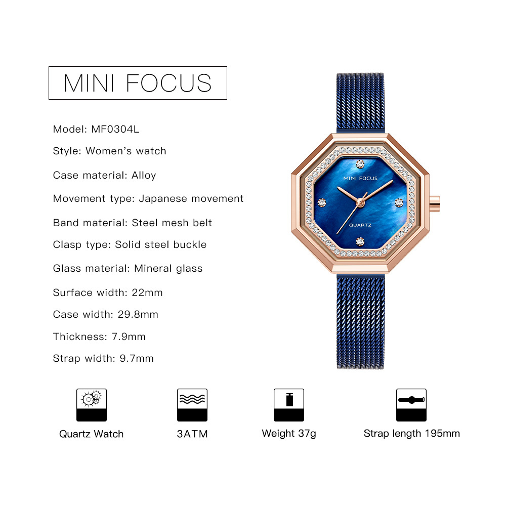 Montre Femme Mini Focus MF0304L Beautiful Women Wrist Watches Unique Design Luxury Ladies Octagon Watch