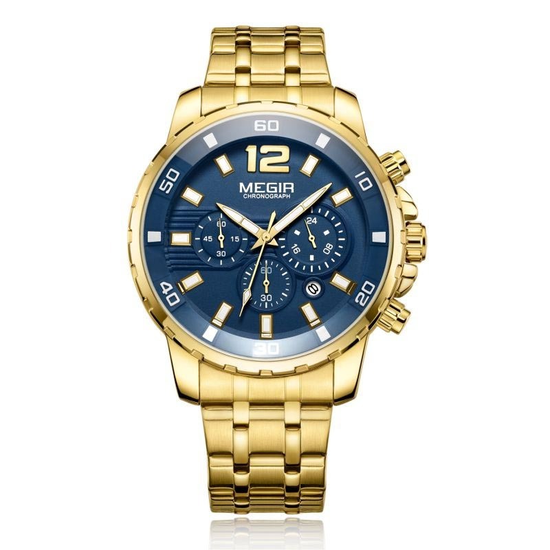 Megir 2068 gold plated wrist watch custom stainless steel watch men luxury OEM montre homme mens watch