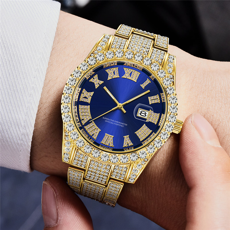 Relogio Masculino No Logo Luxury Bling Quartz Wristwatch Shiny Jewelry Hip Hop Watches Full Diamond Ice Out Watch