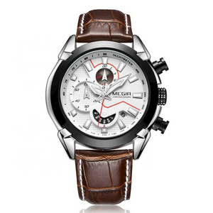 Relojes exactime quartz leather chronograph watch men watch megir 2065G