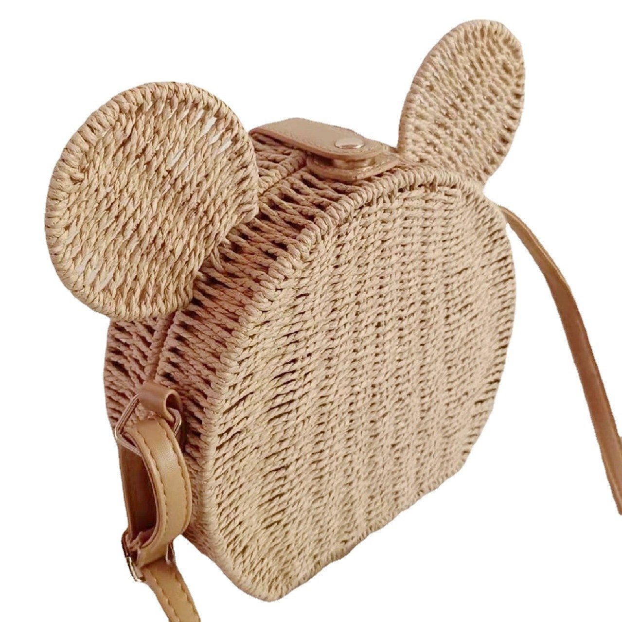 Factory wholesale custom straw bag summer beach bag handbags for women girls ladies bohemian style mouse shape Novelty bags