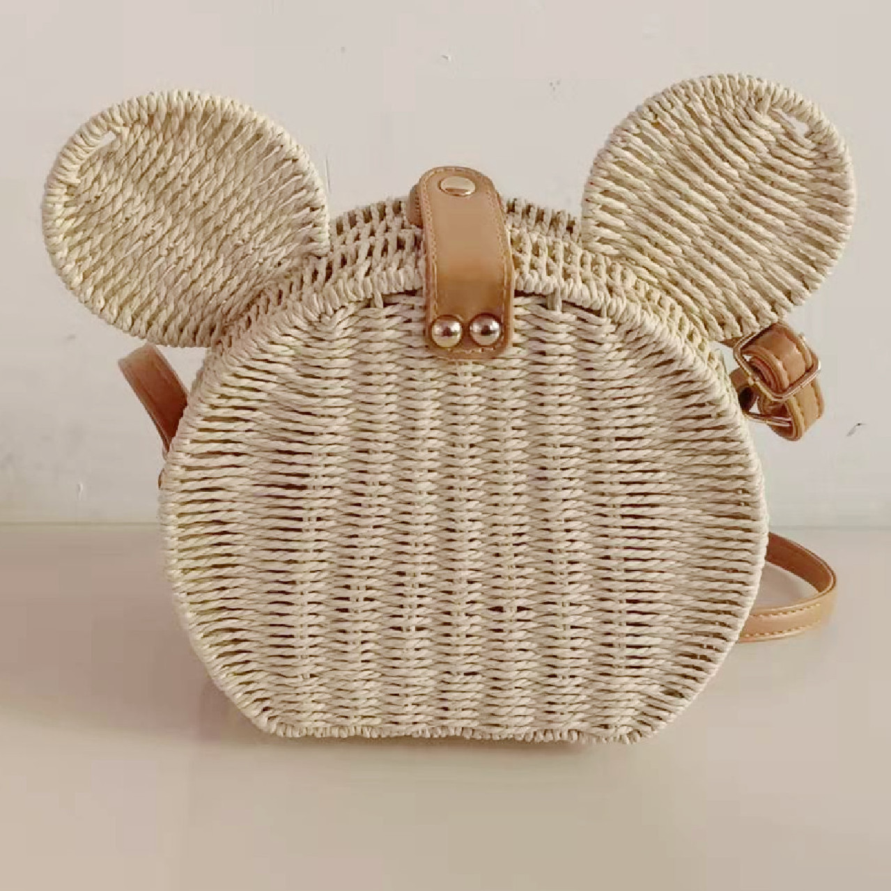 Factory wholesale custom straw bag summer beach bag handbags for women girls ladies bohemian style mouse shape Novelty bags