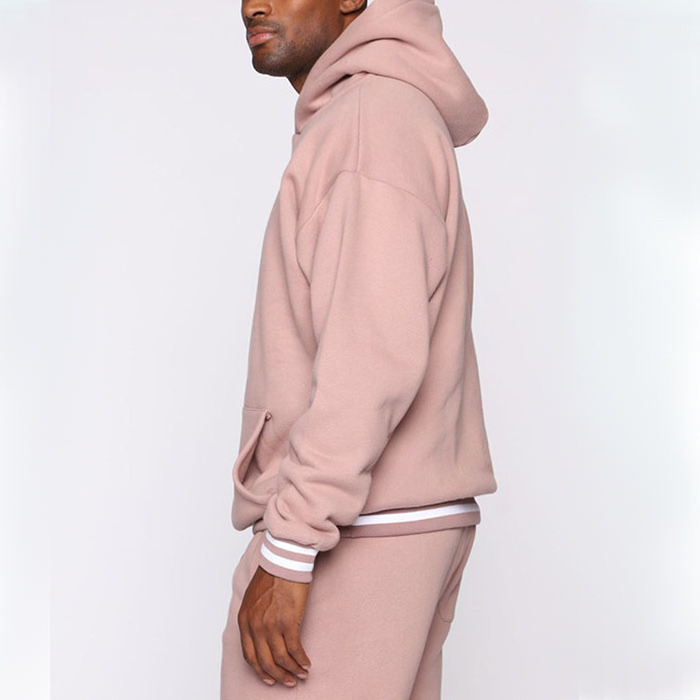 OEM Wholesale Apparel Two Piece Tracksuit Men Fitness Fleece Long Sleeves Hoodies Pink Cotton Jogging Oversize Sweat suit