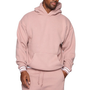 OEM Wholesale Apparel Two Piece Tracksuit Men Fitness Fleece Long Sleeves Hoodies Pink Cotton Jogging Oversize Sweat suit