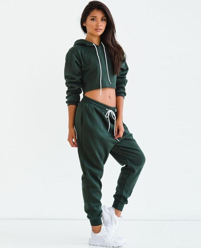 Fashion Designer Ladies Sweatsuits Tracksuit Women Green Crop Top and Joggers Sweatsuit for Women