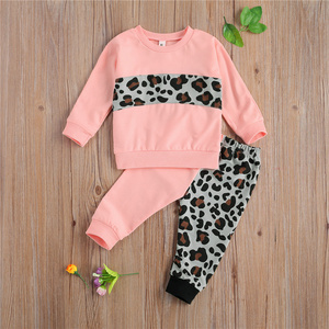 New Fahion 4Y Girls Clothing Sets 2021 Autumn Girls Patchwork Leopard Print Sweatshirts Tops+Pants Tracksuits for Girls Outfits