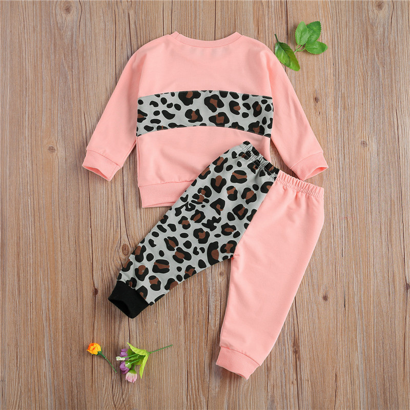 New Fahion 4Y Girls Clothing Sets 2021 Autumn Girls Patchwork Leopard Print Sweatshirts Tops+Pants Tracksuits for Girls Outfits