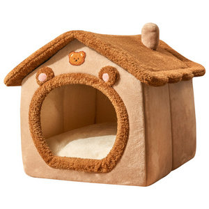 Foldable Dog House Kennel Plush Warm Dog Bed for Small Medium Dogs Removable Nest Enclosed Tents Cave