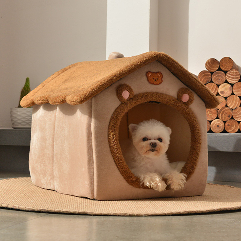 Foldable Dog House Kennel Plush Warm Dog Bed for Small Medium Dogs Removable Nest Enclosed Tents Cave