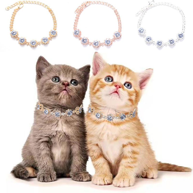 Cat Crystal Necklace Metal Rhinestone Pendants Pet Collars for Cats Dog Luxury Crystal Decorations Kitten Collar Pet Accessories