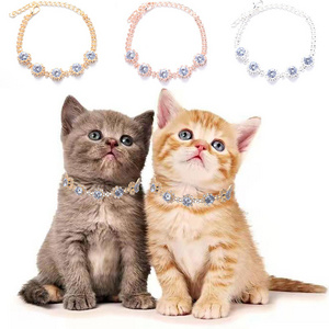 Cat Crystal Necklace Metal Rhinestone Pendants Pet Collars for Cats Dog Luxury Crystal Decorations Kitten Collar Pet Accessories