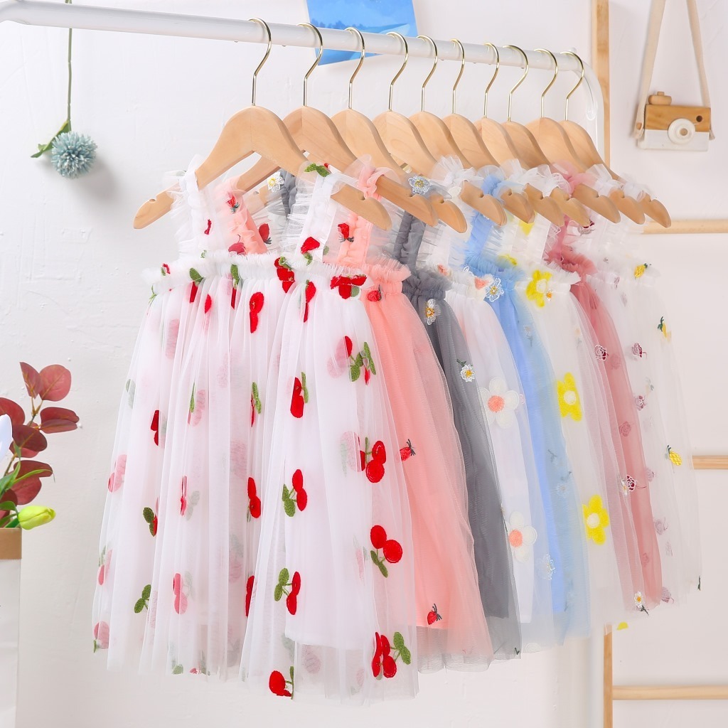 Summer Baby Girl Dress Princess Flower Fruit Sleeve Tulle Tutu Dresses for Kids Shaggy Beach Party Sundress Teen Clothes 1-6Y