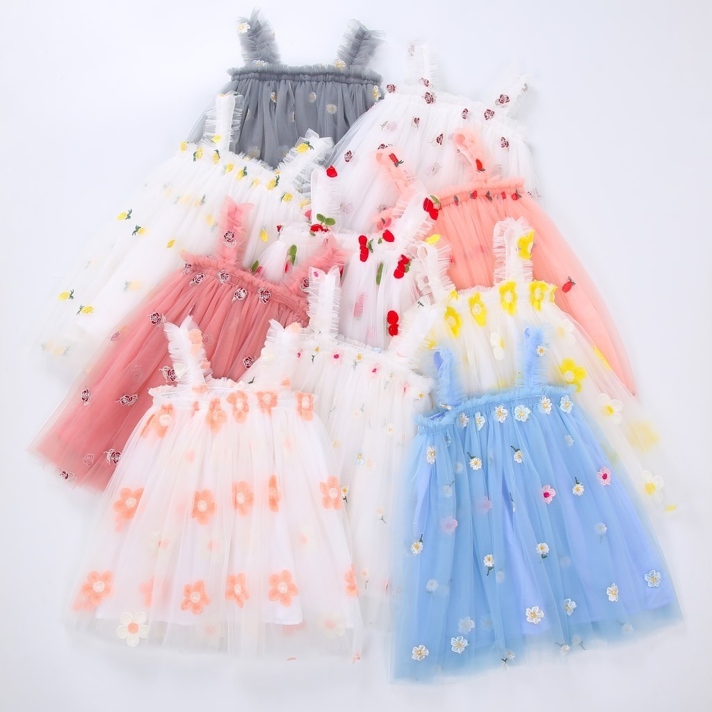 Summer Baby Girl Dress Princess Flower Fruit Sleeve Tulle Tutu Dresses for Kids Shaggy Beach Party Sundress Teen Clothes 1-6Y