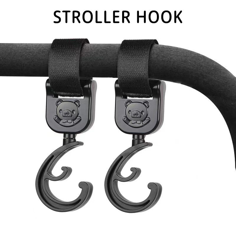 2 PCS Cartoon Bear Stroller Accessories Degree Large Hook Umbrella Car Hook and Loop Stroller Hook