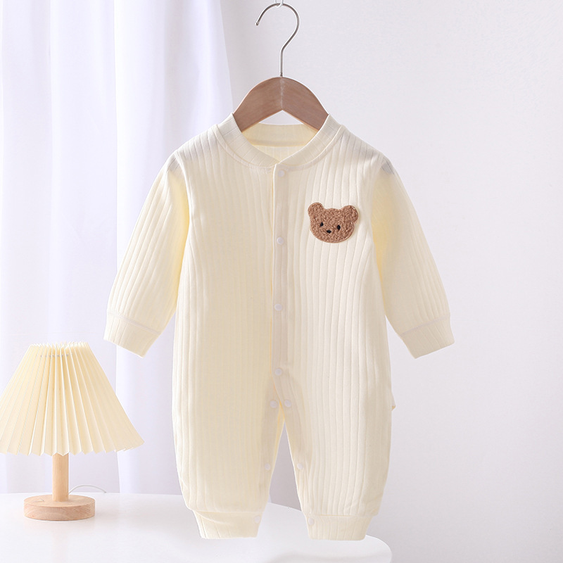 2023 Autumn Baby Romper Solid Color Bear Jumpsuit Cotton Spring Newborn One-Pieces Clothing for Boys Girls Infant Onesie 0-18M