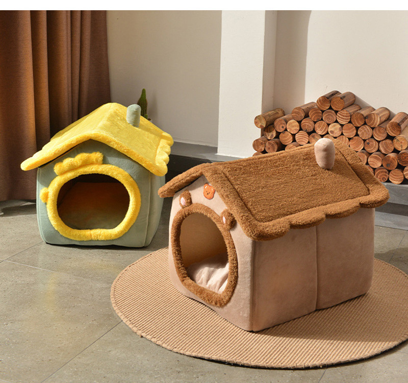 Foldable Dog House Kennel Plush Warm Dog Bed for Small Medium Dogs Removable Nest Enclosed Tents Cave