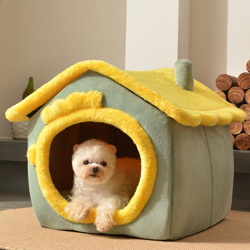 Foldable Dog House Kennel Plush Warm Dog Bed for Small Medium Dogs Removable Nest Enclosed Tents Cave