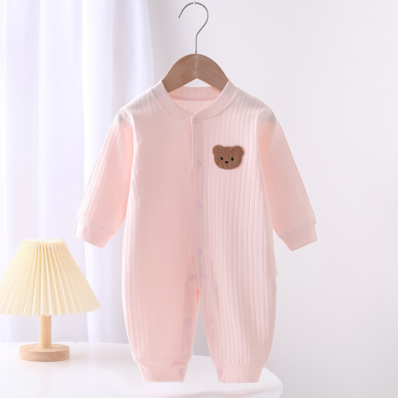 2023 Autumn Baby Romper Solid Color Bear Jumpsuit Cotton Spring Newborn One-Pieces Clothing for Boys Girls Infant Onesie 0-18M