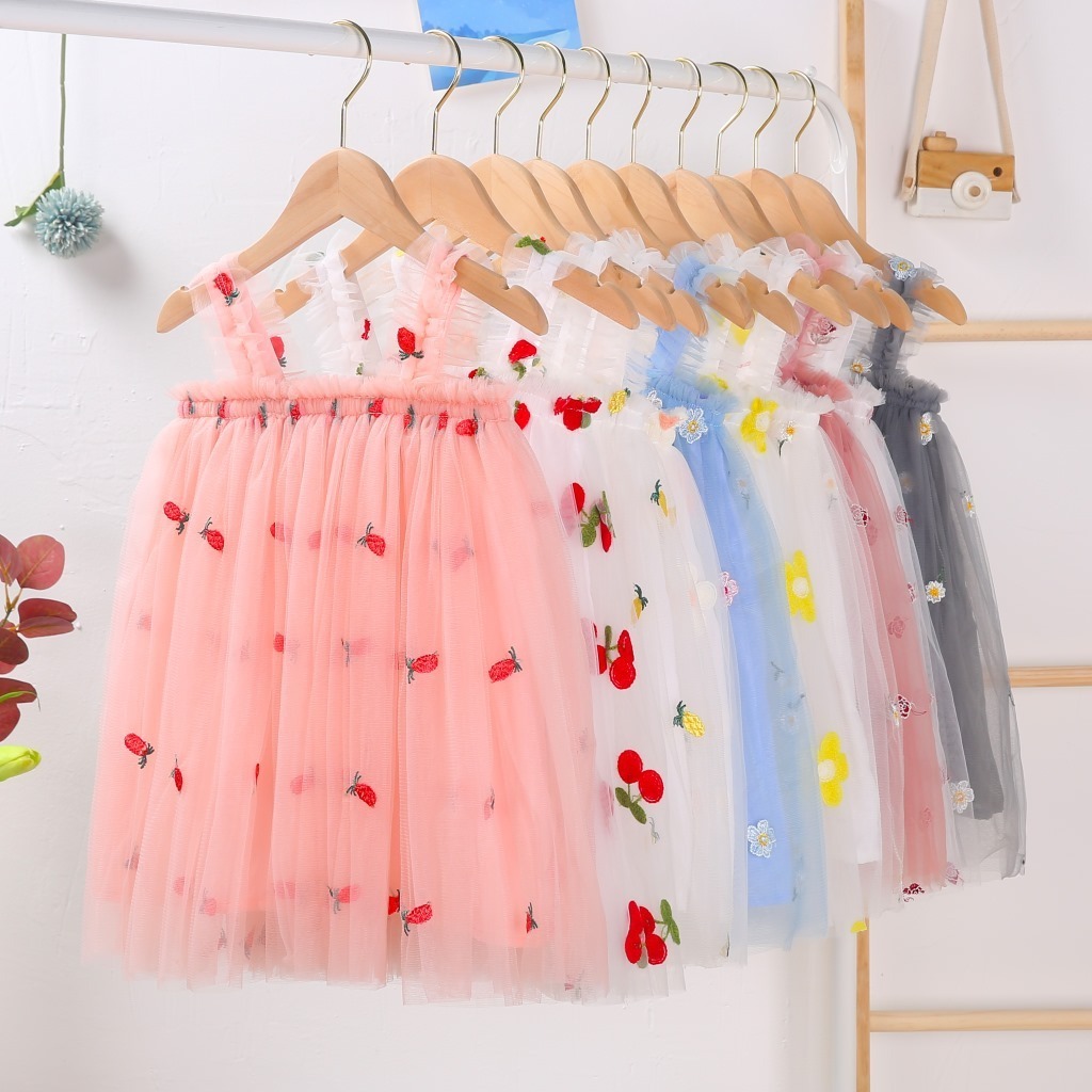 Summer Baby Girl Dress Princess Flower Fruit Sleeve Tulle Tutu Dresses for Kids Shaggy Beach Party Sundress Teen Clothes 1-6Y