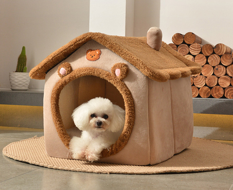 Foldable Dog House Kennel Plush Warm Dog Bed for Small Medium Dogs Removable Nest Enclosed Tents Cave