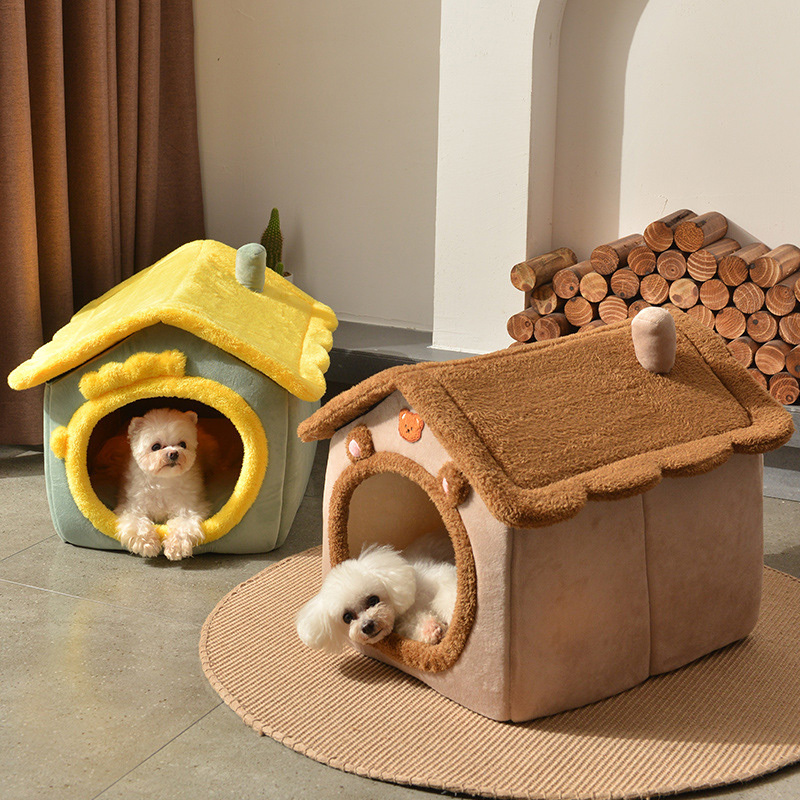 Foldable Dog House Kennel Plush Warm Dog Bed for Small Medium Dogs Removable Nest Enclosed Tents Cave