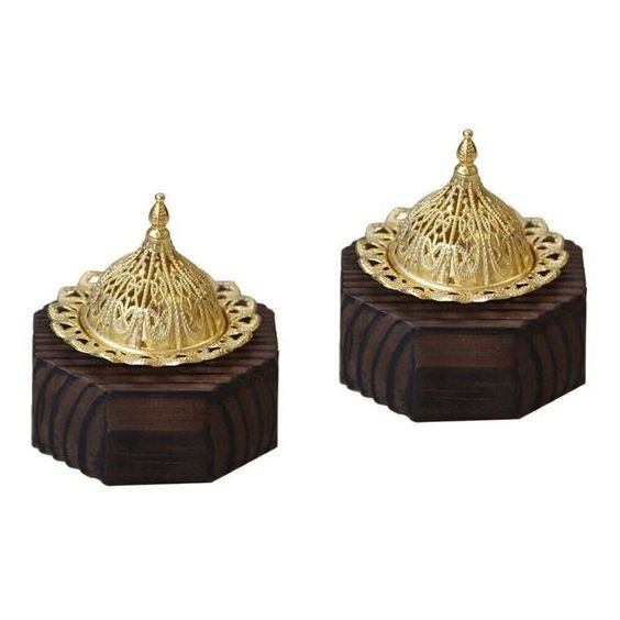 Latest Design Brass Incense Burner Customized Size Gold Colour with Lid Exclusive Quality and Embossed Design Crafted wooden