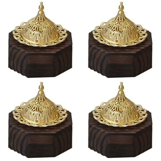 Latest Design Brass Incense Burner Customized Size Gold Colour with Lid Exclusive Quality and Embossed Design Crafted wooden