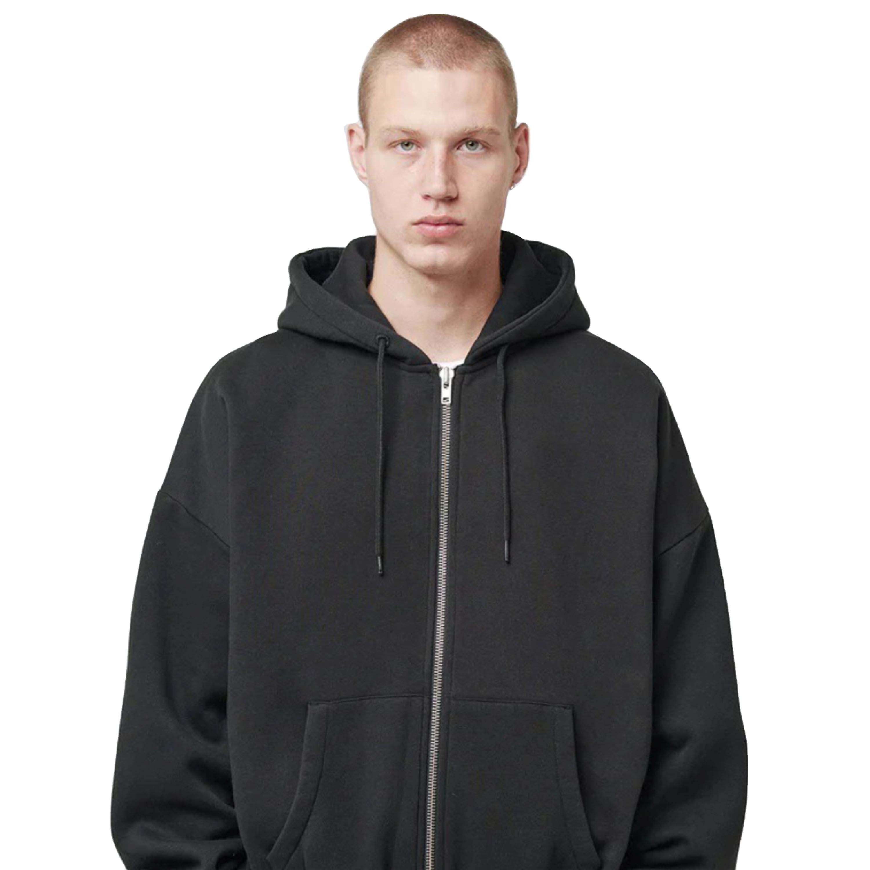 Heavy weight plain hoodie double zipper hoodie 430 gsm fleece boxy fit black oversized zip up hoodie