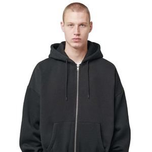 Heavy weight plain hoodie double zipper hoodie 430 gsm fleece boxy fit black oversized zip up hoodie