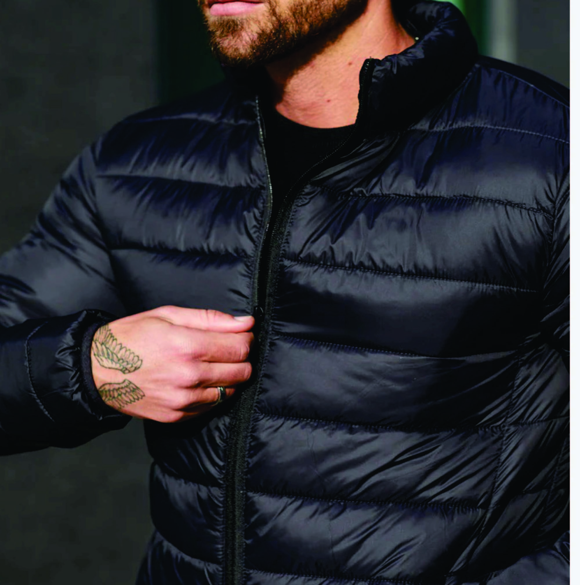 Custom Brand 100% Polyester Lightweight Quilted Full Zip Bind Cuffs Black Mens Packaway Puffer Jacket