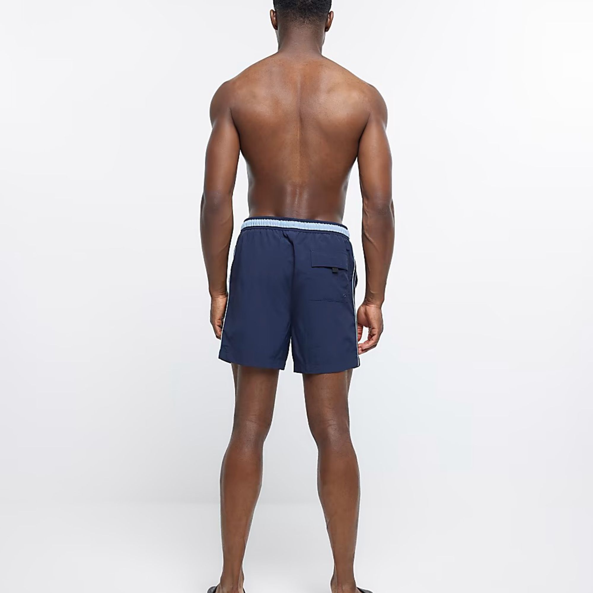 Regular Fit 100% Nylon Polyamide Side Slip Pockets Elasticated Waist Navy Regular Fit Iridescent Swim Shorts