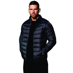 Custom Brand 100% Polyester Lightweight Quilted Full Zip Bind Cuffs Black Mens Packaway Puffer Jacket