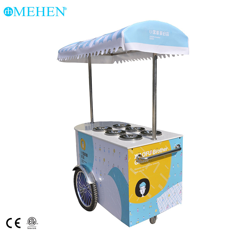 Italian Style Ice cream Display Hand Push Gelato with Big Wheels / commerical ice cream push cart