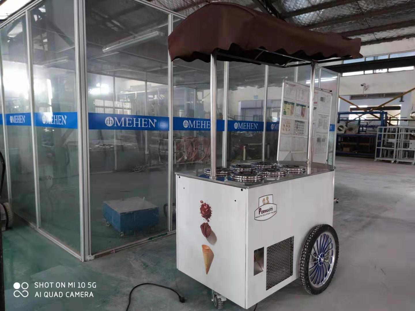 MEHEN MR6 Italian Gelato Bike Ice Cream Cart Mobile Push Popsicle Showcase Freezers Vending Cart For Outdoor sale