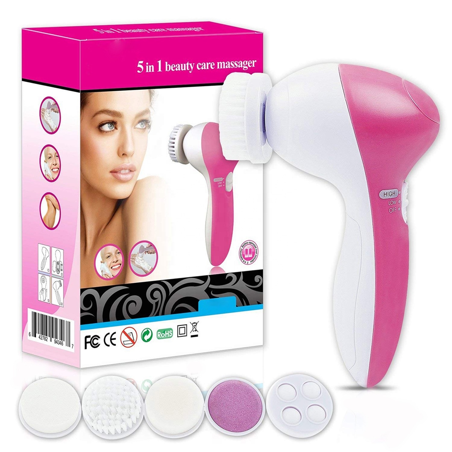 Skin Massager 5 In 1 Exfoliating Spin Manual Electric Face Facial Cleansing Brush