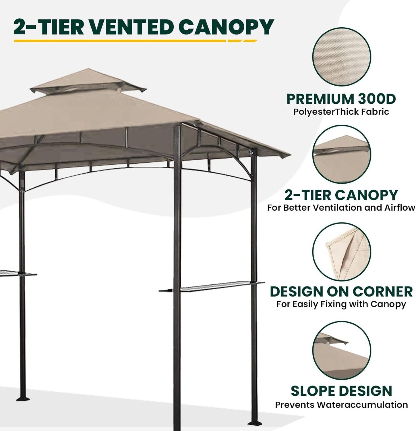 Grill Gazebo Replacement Canopy Roof Outdoor BBQ Gazebo Canopy Top Cover Gazebo Top Cover Double Tired Grill Shelter Cover