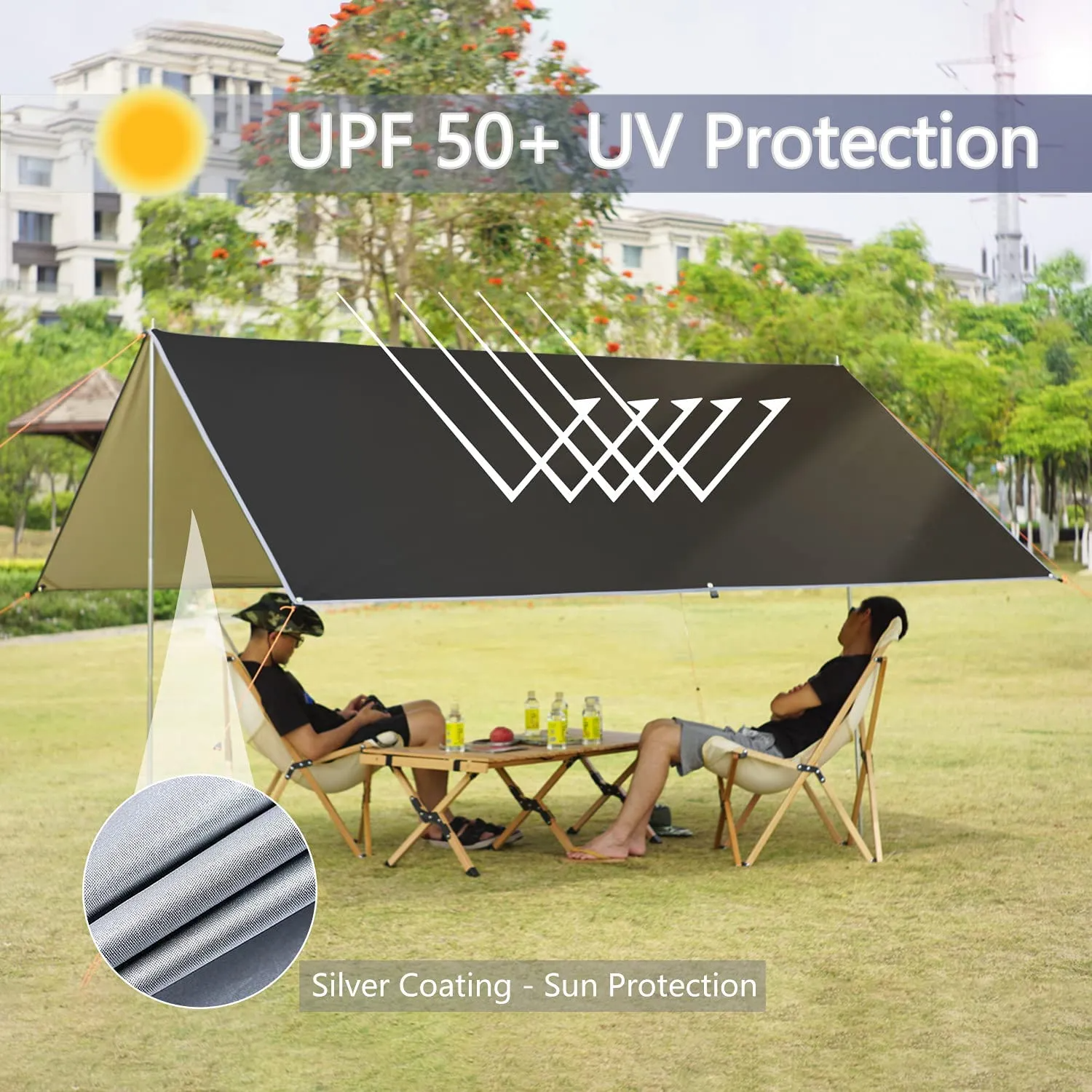 High Quality Heavy Duty Sun Canopy Pop Up Tent Waterproof Outdoor Foldable Extra Large Camping Hammock Rain Fly Tarp 210T