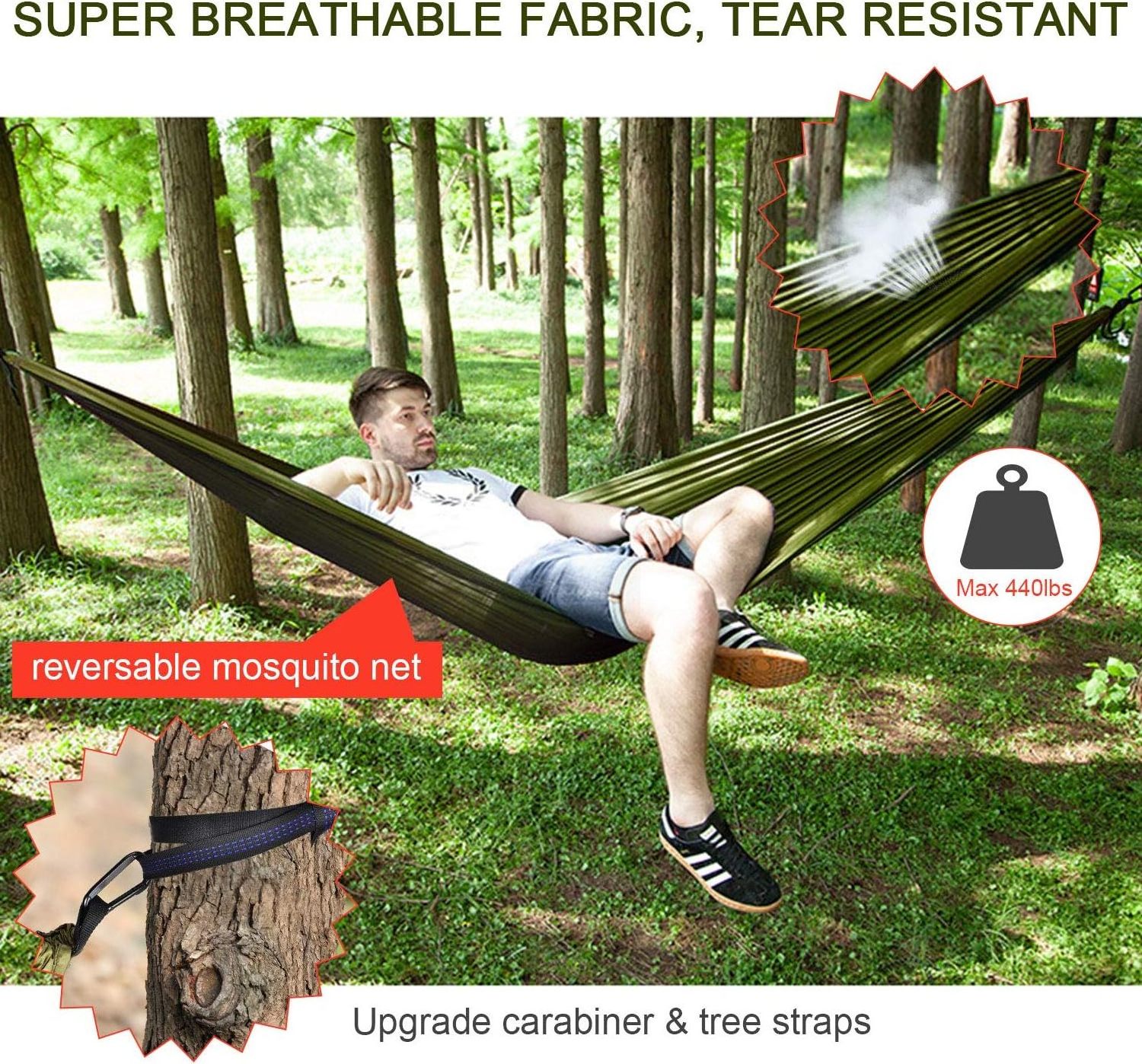 Camping Hammock with Mosquito Net Rain Fly Heavy Duty Tree Strap Nylon Parachute Hammock Tent Waterproof Rainfly Set