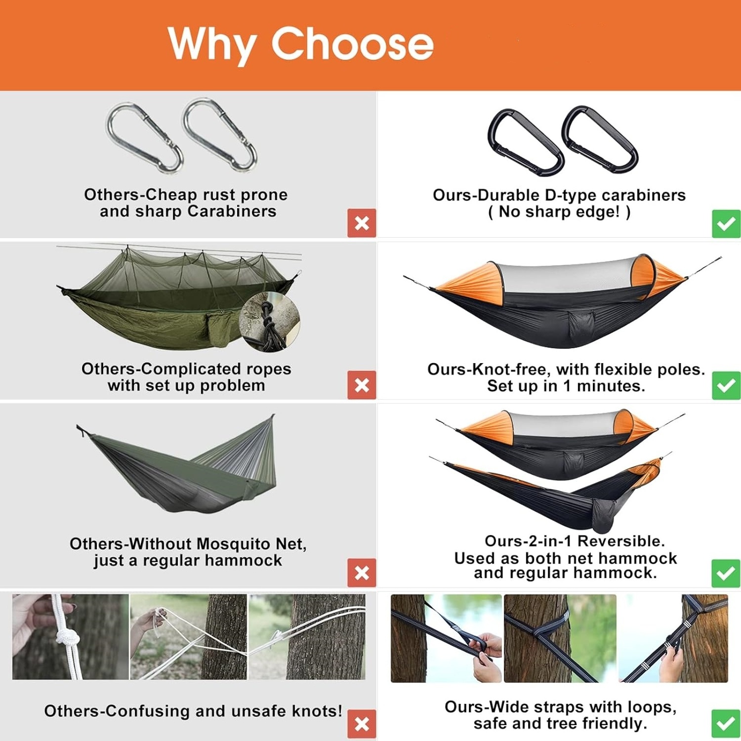 Large Camping Hammock With Mosquito Net Lightweight Hanging Hammocks Tree Straps Swing Hammock Bed