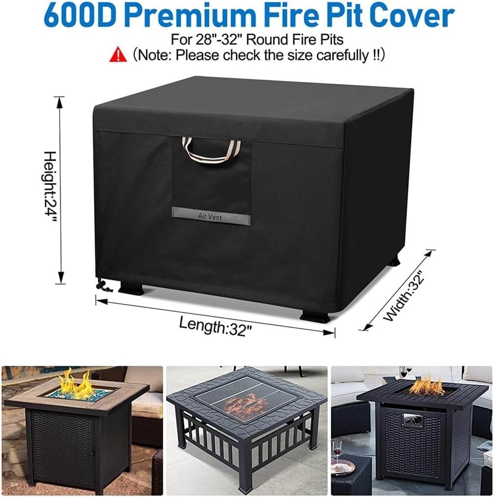 Outdoor Square Gas Fire Pit Cover Waterproof 600D Heavy Duty Fire Table Cover for Patio Tall Propane Firepits