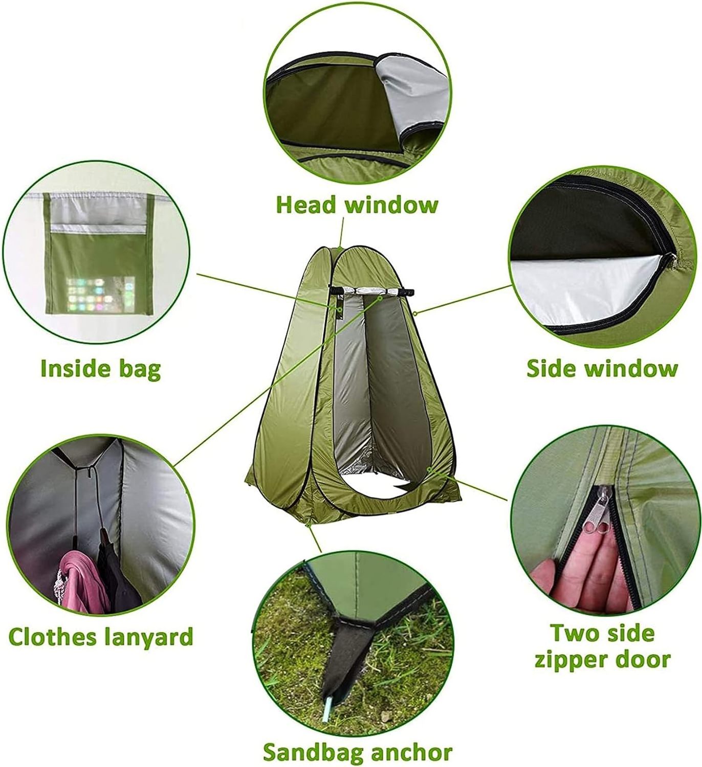 High Quality Outdoor Portable Camping Shower Tent Solar Shower Bath Bag Kit Shelter Tent Instant Pop Up Tente