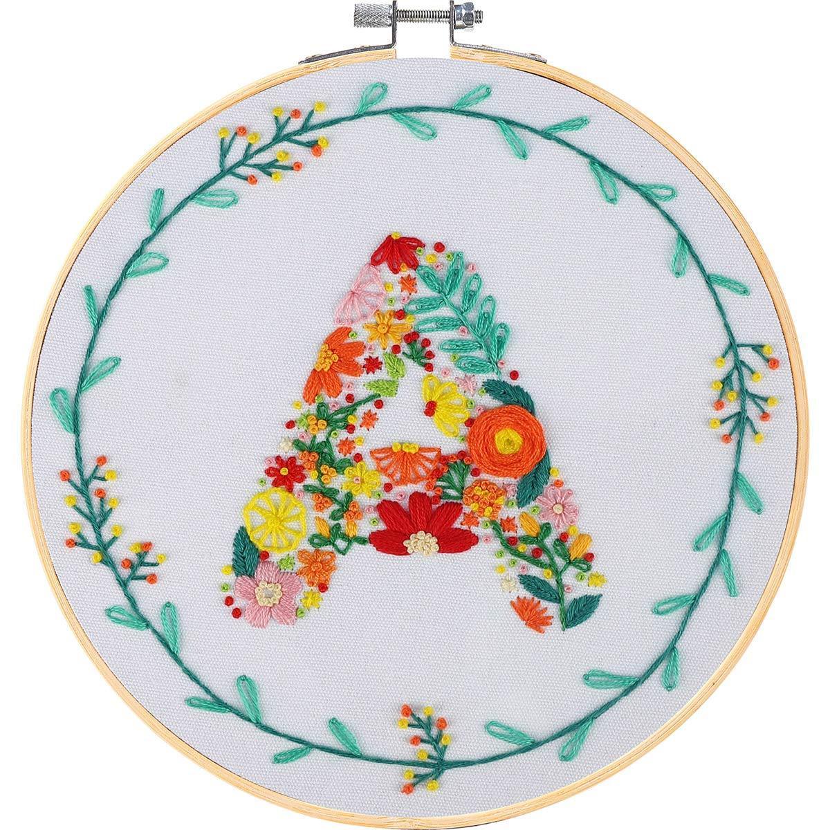 Embroidery Kit for Adults Beginners with Flower Stamped, Cross Stitch Starter Kits with Bamboo Embroidery Hoop Easy to Follow