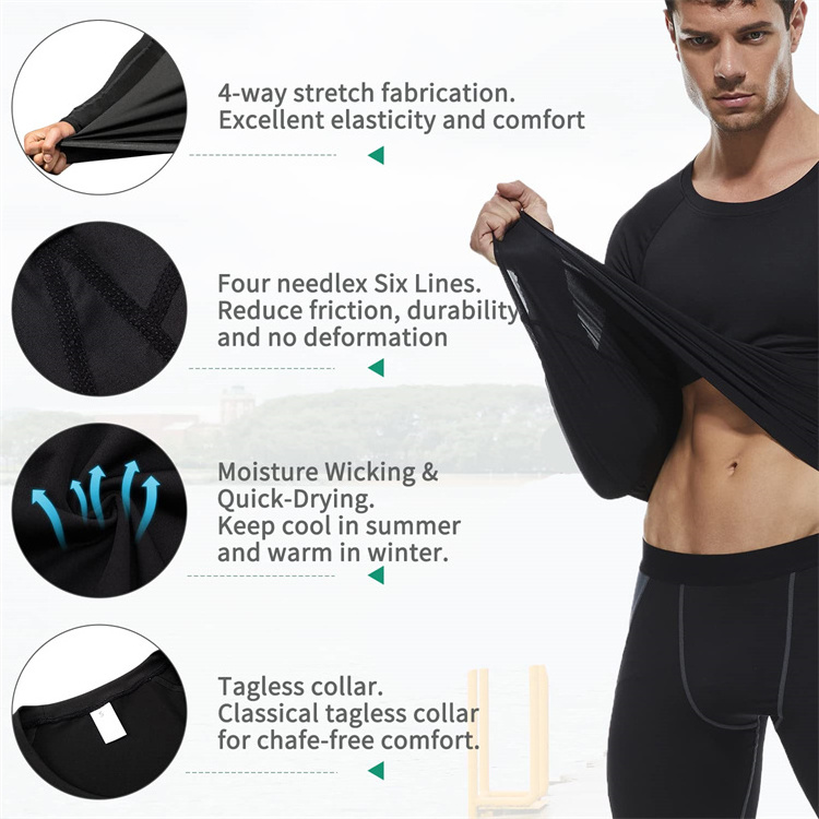 Men's Athletic Gym Wear Quick Dry Workout Sports Gym Shirts Spandex Polyester Long Sleeve Compression Shirts