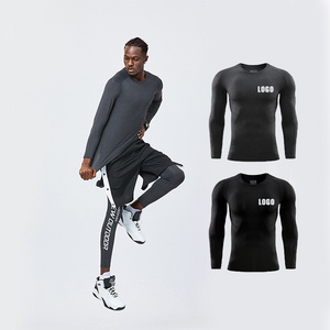 Men's Athletic Gym Wear Quick Dry Workout Sports Gym Shirts Spandex Polyester Long Sleeve Compression Shirts