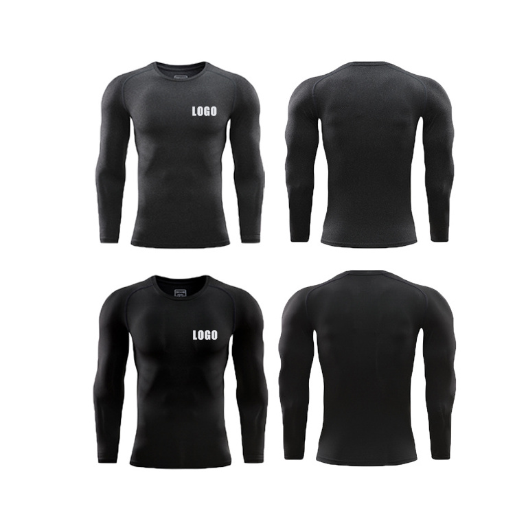 Men's Athletic Gym Wear Quick Dry Workout Sports Gym Shirts Spandex Polyester Long Sleeve Compression Shirts