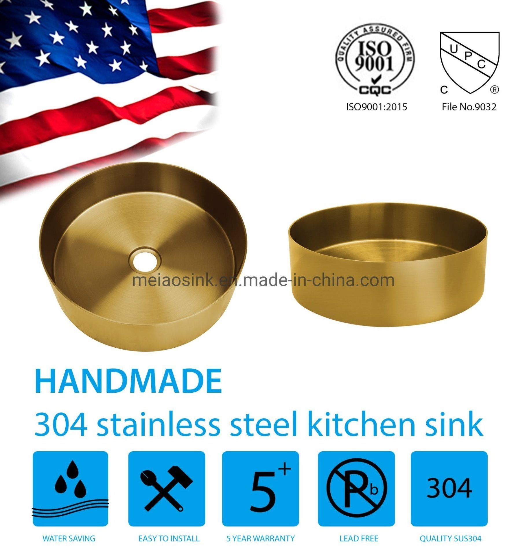 Hot Sale Gold Stainless Steel 1.2 Modern Bar Bathroom Laundry Sink Customized Sink