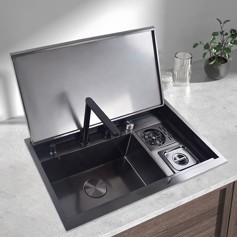 New Type 304 Stainless Steel Kitchen Sink Nano Hidden Multifunctional Folding Faucet Kitchen Handmade Sink