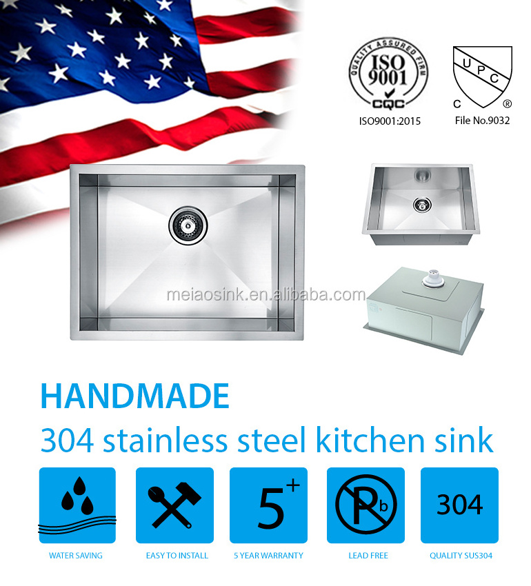 Meiao Nano Free Standing Small Single Bowl Stainless Steel Handmade Farmhouse Kitchen Sink