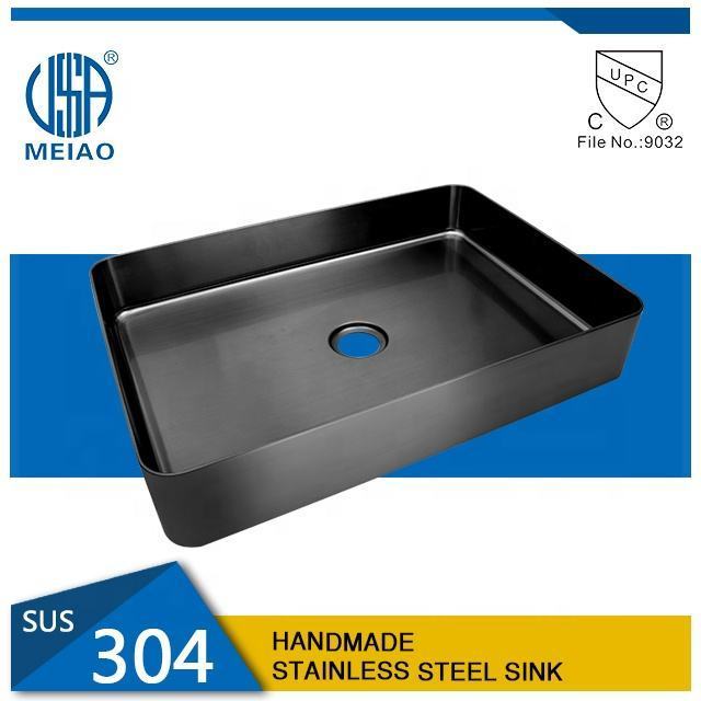 Meiao Black 304 Stainless Steel Sink Above Counter Single Bowl Handmade Bathroom Hand Wash Basin