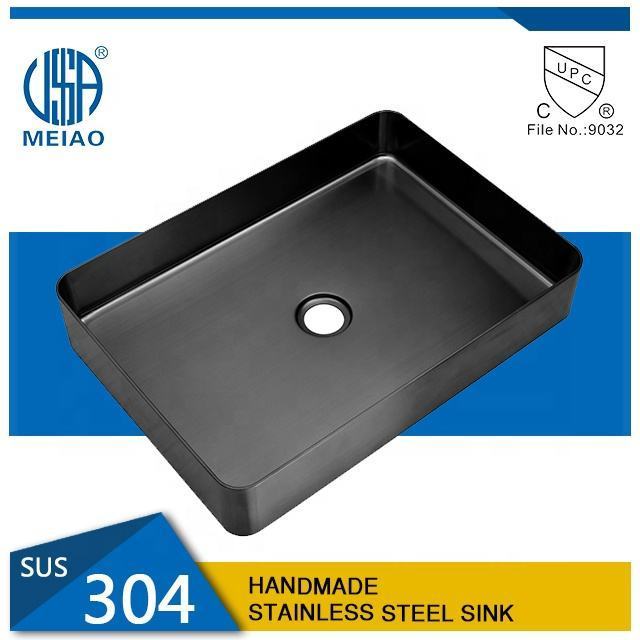 Meiao Black 304 Stainless Steel Sink Above Counter Single Bowl Handmade Bathroom Hand Wash Basin